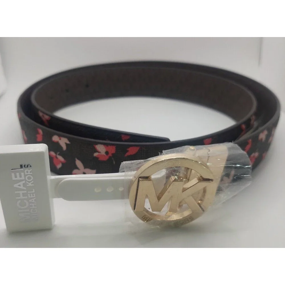 MICHAEL KORS Women's BROWN Belt Twist Reversible MK Monogram /FLORAL Print Sz XL